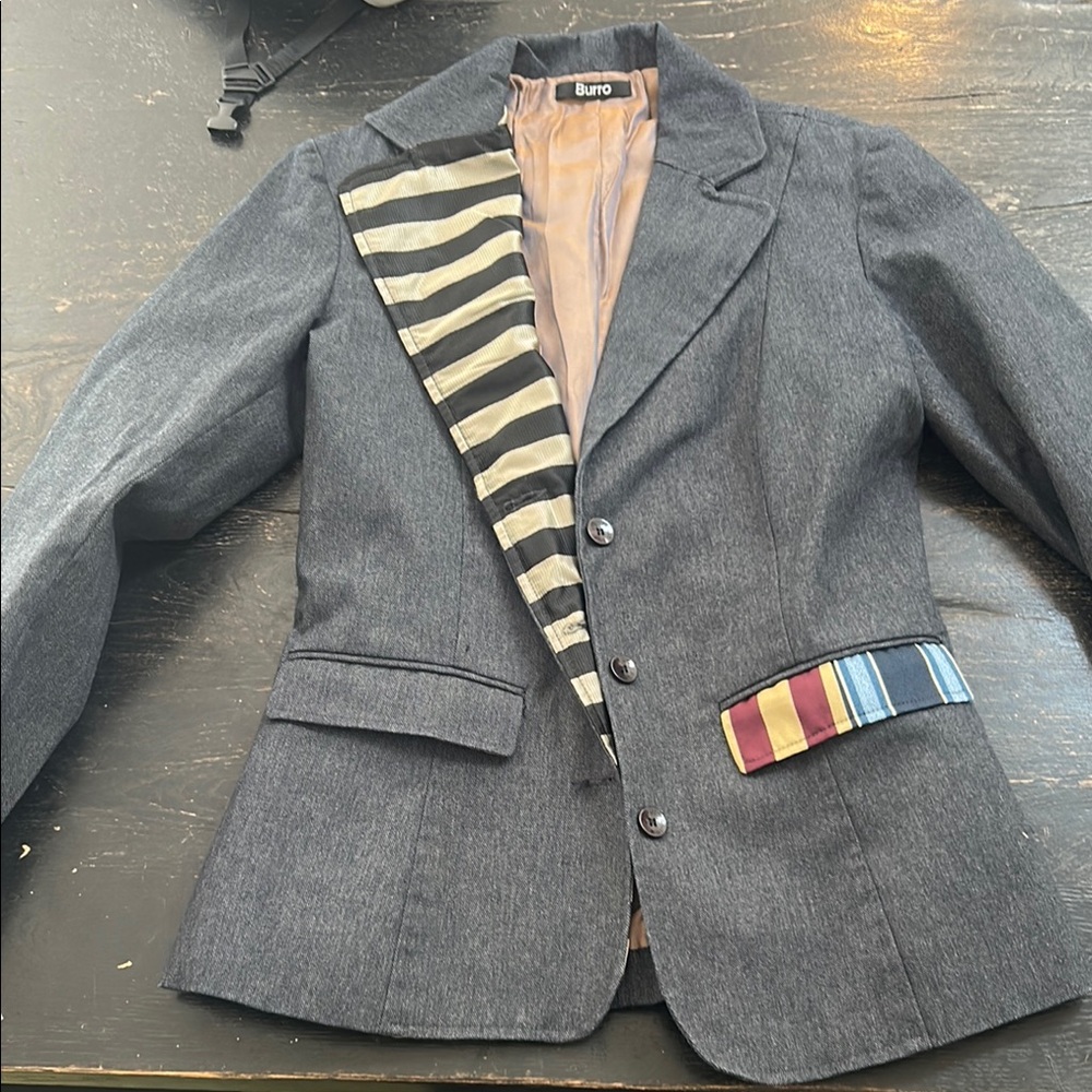 Charcoal Blazer with Colorful Striped Accents